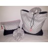 Sac de toilette simili cuir panier noir, coton japonais, trousse maquillage, chouchou assorti - Flash