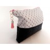 Sac de toilette simili cuir panier noir, coton japonais, trousse maquillage, chouchou assorti - Trousse