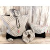 Sac de toilette simili cuir panier noir, coton japonais, trousse maquillage, chouchou assorti