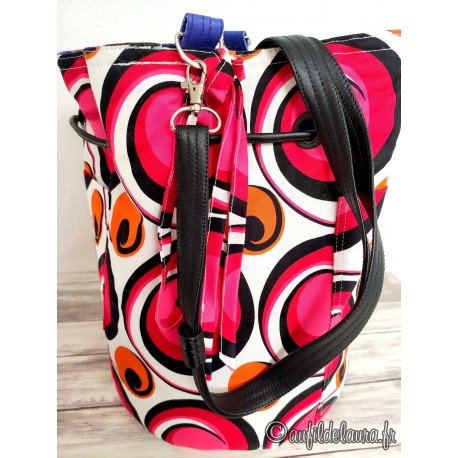 Sac seau simili cuir bleu cobalt - noir - Aufildelaura