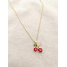 Collier cerise rouge et zircons - détail du pendentif