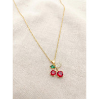 Collier cerise rouge et zircons