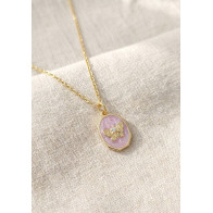 Collier papillon m&eacute;daillon rose et dor&eacute;