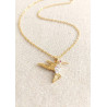 Collier colibri doré et zircon - détail du pendentif