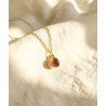 Collier grenade rouge et zircons - détail du pendentif