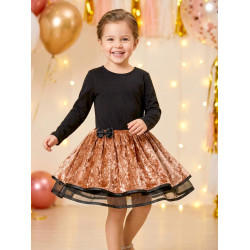 Jupe fillette velours or doublée d'organza noir - Présentée portée