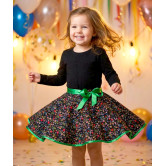 Jupe velours noir côtelé doublée de tulle vert bouteille